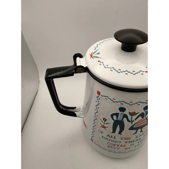 Vintage 9" Enamel Coffee Hot Water Pot, Berggren Hinged, Swedish D13 - Picture 5 of 12